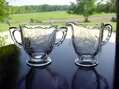 Buy ViNTaGe Antique Crystal Clear Etched Cut Depression Glass Sugar Bowl Creamer Set • 14.22£