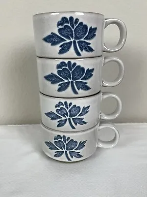 Buy Midwinter Stoneware Mugs Stacking Coffee Cups Lot Oven To Table 4 Pc Blue Floral • 37.57£