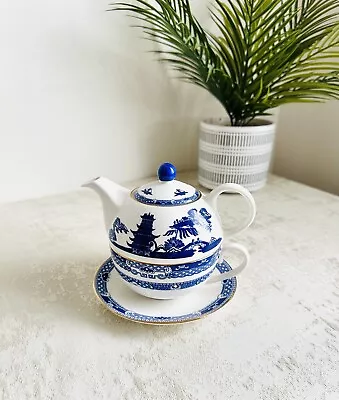 Buy Tea For One Set Ringtons Willow Pattern Blue & White Cup Saucer & Teapot • 22£