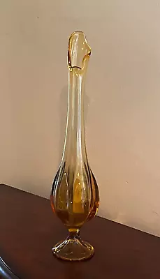 Buy 1970s VINTAGE VIKING AMBER HONEY GLASS SWING SWUNG STRETCH VASE MCM 15.5  • 46.99£