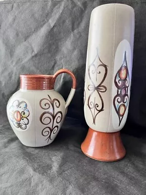 Buy Bourne Denby Glyn Colledge Vase (31cm) & Jug (~18x17cm) 1960/70s - Signed • 40£