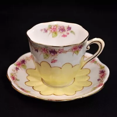 Buy Royal Albert Crown Cup Saucer A1124 Yellow Floral Garland Gold Ribbed 1925-1927 • 52.05£