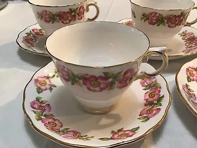Buy Set Of  5 VTG 1950s Royal Vale Bone China Tea Cups, Saucers Pink Flower England • 110.29£