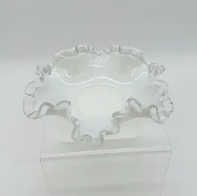 Buy Fenton Silver Crest Milk Glass Bowl White W/Blue Tint Ruffled Edge Dish 6” Wide • 19.25£
