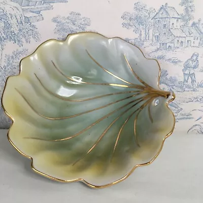 Buy Leaf Plate Dish  Wall Hanging Ceramic Guilt Trim Green Romanian Vintage • 25.99£