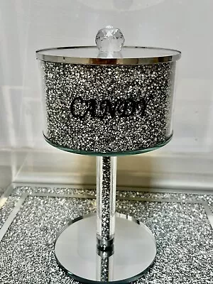 Buy Sparkly Crushed Diamond Candy Jar • Storage Sweetie Jar Silver Mirror Crystal￼s • 19.99£