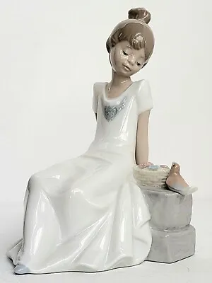 Buy NAO By Lladró  SPRING HAS COME  1430 Girl On Bench With Basket And A Bird C.2002 • 40.23£