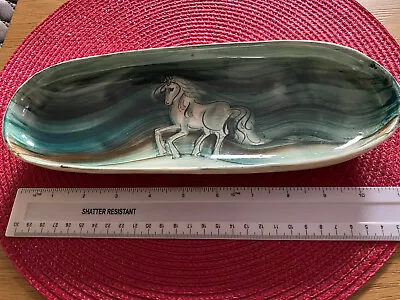 Buy Vintage Signed Studio Pottery Oval Dish/Tray Horse Design • 9.95£