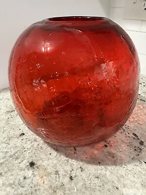 Buy Blenko Cherry Red Modernist Round Crackle Glass Globe Vase, 9x9in, 6.5lb • 76.71£