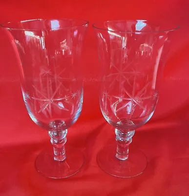 Buy Set Of 2 Vintage Hurricane Glass Candle Holder Etched Stars Christmas 25cm Tall • 30£