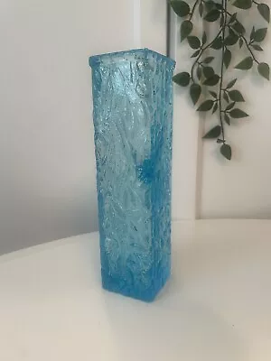 Buy Mid Century Davidson Luna Turquoise Blue Art Glass Bark Vase 60's Retro • 20.50£