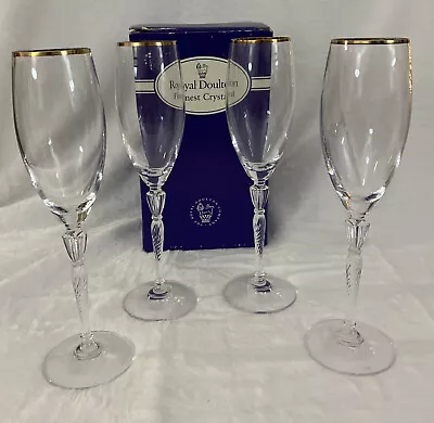 Buy Set Of 4 Royal Doulton Finest Crystal Oxford Gold Champagne Flutes Glassware • 69.16£