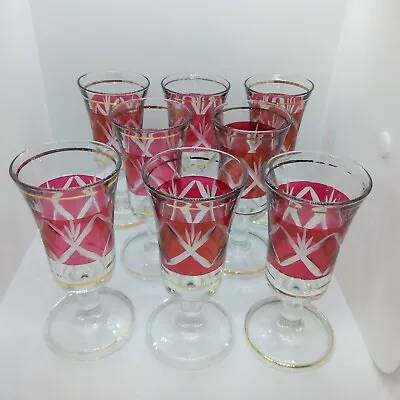 Buy 8 Bohemian Boho Czech Cordials Red Hand Cut To Clear Glasses Christmas 3  • 23.61£