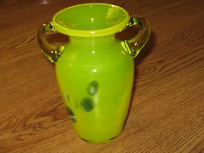 Buy Yellow Vaseline Art Glass Two Handled Vase • 52.84£