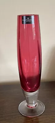 Buy Vintage Dartington Lead Crystal Ruby Glass Flute Ripple Vase With Label • 12£