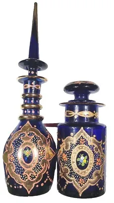 Buy Stunning Vintage Bohemian Czech Cobalt Blue Glass Floral Decanter Lidded Bottle  • 100£