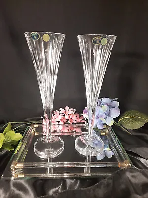 Buy Pair Of Tall Bohemian Czech Crystal Champagne Toasting Flutes / Glasses - NIB • 61.42£