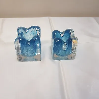 Buy  Adrian Sankey Glass Candlesticks  Blue Vintage  • 14.99£