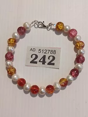 Buy Very Attractive Cultured Pearl And Mottled Crackle Glass Bracelet. • 3.49£