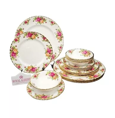 Buy Royal Albert OLD COUNTRY ROSES 16pc Set Service 4 MINT ENGLAND Plates Bowls • 239.65£