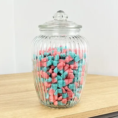 Buy Large Ribbed Glass Jar With Lid 2.2L Vintage Sweets Cookie Barrel Biscuit Tin • 13£