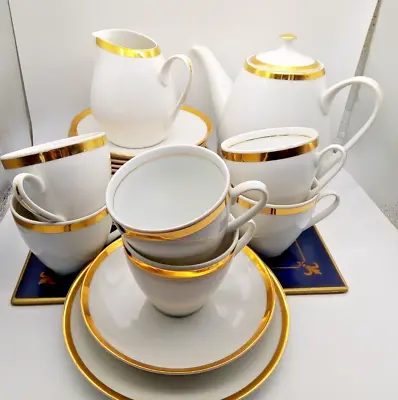 Buy 21 Piece Tea Set White With Gold Trim Bohemia BRIGITTA Czech Vintage • 28£