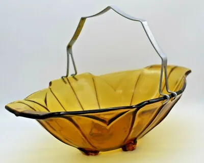 Buy Vintage Amber Glass Bowl Art Deco Sweet Oval Bon Bon Dish Glassware Retro Used • 30£