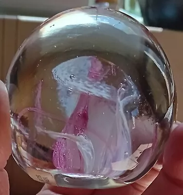 Buy Vintage Isle Of Wight Glass Paperweight With Impressed Pontil + Label Pink White • 3.99£
