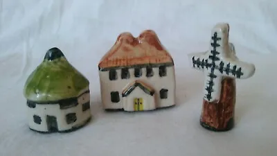 Buy Tey?  Pottery 2  Windmill Round House And House ~Glazed Porcelain Miniatures • 12£