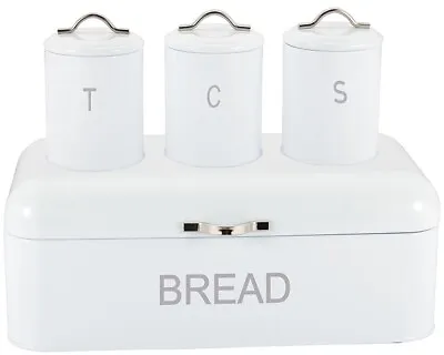 Buy Tea Coffee Sugar And Bread Bin Set - White • 27.99£