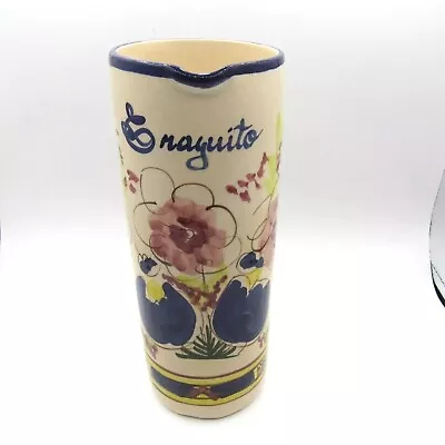 Buy Vintage Handmade Mexican Pottery Pitcher  Traguito   Small Sip  Blue Floral Vase • 17£