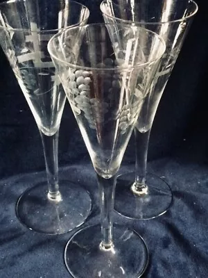 Buy 3 Elegant Vintage Cut Engraved Crystal Tall Flute Drinking Glasses,20cm Tall • 8£