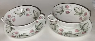 Buy Susie Cooper Wedgwood Wild Strawberry Bone China Pottery 2 Soup Plates & Saucers • 34.99£