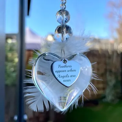Buy New Feathers Appear When Angels Are Near ~ Sun Catcher ~ Glass Heart ~ Memorial • 10£