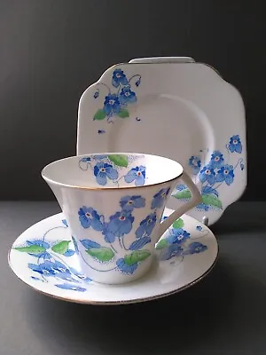 Buy Vintage Colclough China Blue Pansies 4212 Art Deco Trio Cup Saucer Tea Plate • 5.90£