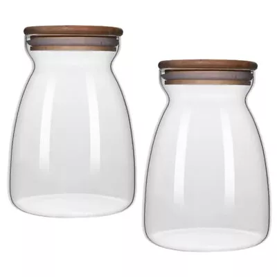 Buy Airtight Glass Jars With Wood Lids And Spoons - 2pcs 500ML • 16.19£