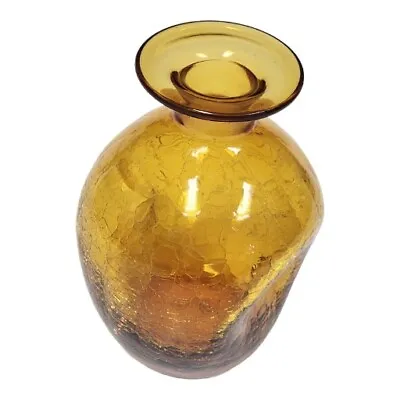 Buy Vintage Amber Crackle Glass Pinched 8  Bud Vase Hand Blown  Mid-Century Modern  • 23.67£