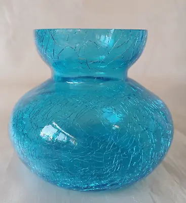Buy A Squat Victorian Electric Blue Crackle Glass Hyacinth Bulb Vase C1880 • 35£
