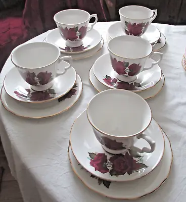 Buy Gainsborough Tea Cups , Saucers Plates X 6 Red Roses Pattern Bone China Vintage • 29.99£