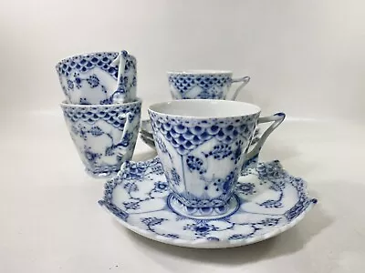 Buy 4x Royal Copenhagen Blue Fluted Full Lace  1036 Cups & Saucers Set • 701.74£