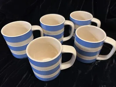 Buy Vintage Cornishware Blue & White Striped Mugs X 6 10oz TG Green - Shabby Rustic • 49.99£