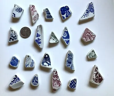 Buy 20 Drilled Sea Glass Style Pottery Pieces  Jewellery Necklaces Bracelets # 722 • 9.99£