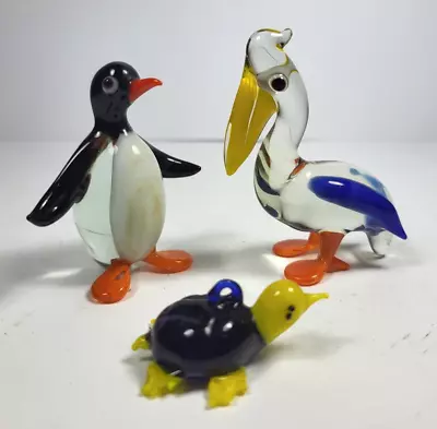 Buy Three Small Lampwork Glass Animals Penguin Pelican Turtle • 18.50£