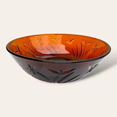 Buy Vintage Amber Pressed Glass Fruit Bowl Art Deco Butterfly Design 22cm Wide • 24£