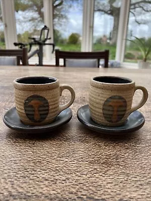 Buy Beautiful Pair Of Vintage Studio Pottery Mugs Cups And Saucers Handmade  • 2.49£