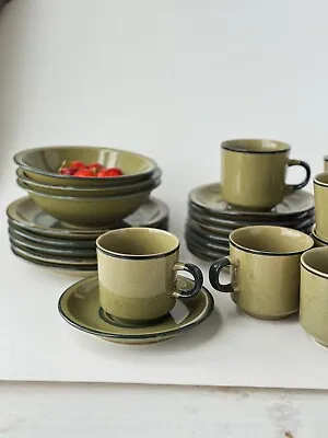 Buy 24pc VINTAGE 1970s Dinnerware Set Speckled Green Highland Stoneware JAPAN Cup • 94.61£