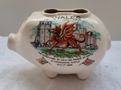 Buy New Devon Pottery Newton Abbot Piggy Bank HRH Prince Of Wales Investiture 1969 • 14.60£
