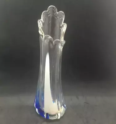 Buy Beautiful Hand Blown Art Glas Vase Clear/cobalt Blue And White Swung/finger Vase • 17.95£