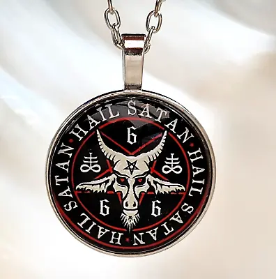 Buy Hail Satan Pendant Necklace Occult 666 Baphomet Goat Church Of Satan Sigil Chain • 4.95£