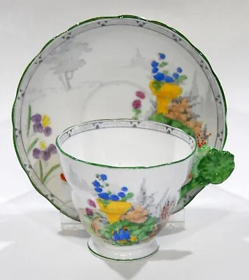 Buy Rare FENTON BONE CHINA Double FLOWER HANDLE Cup & SAUCER Art Deco Hand Painted • 177.82£